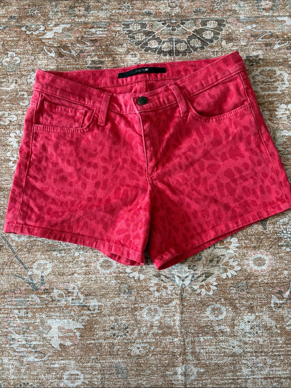Red Leopard Print Denim Shorts - Women's Casual Jean Shorts